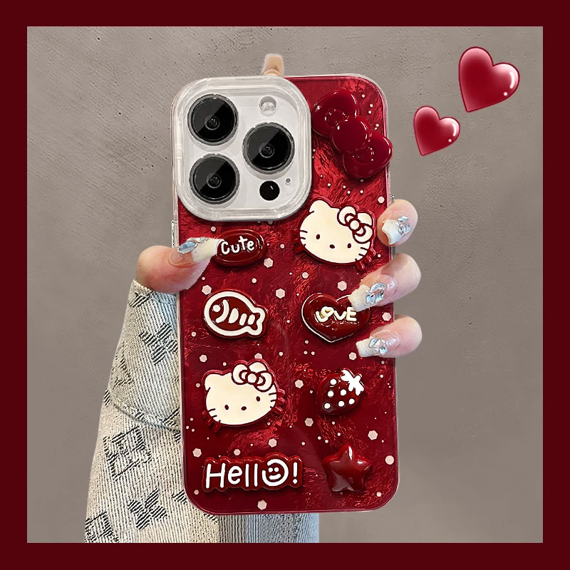 HelloKitty苹果iPhone16promax手机壳华为pura70红色mate60荣耀200本命新年vivos19圣诞OPPOreno13小米15适用