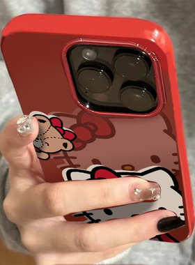 小熊Kitty猫三丽鸥适用苹果16pro手机壳iPhone17promax新年15pro女13红色14plus新款xsmax卡通12防摔11保护套