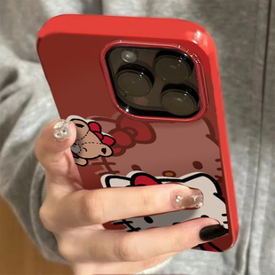 小熊Kitty猫三丽鸥适用苹果16pro手机壳iPhone17promax新年15pro女13红色14plus新款xsmax卡通12防摔11保护套