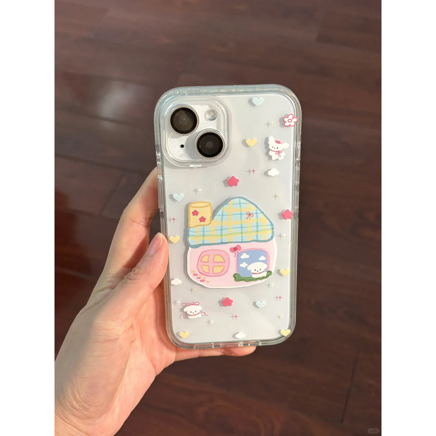 ins风简约透明粉色小房子适用苹果16ProMax手机壳iPhone15韩系小狗14硅胶13少女心12/11防摔xs/xr保护套8p/7p