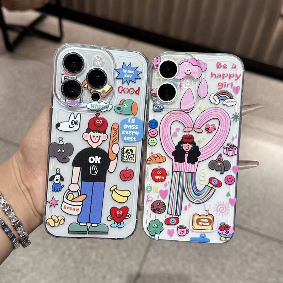彩色涂鸦情侣适用苹果15promax多巴胺手机壳iPhone16pro荣耀400华为pura80mate70软opporeno14小米15vivos30