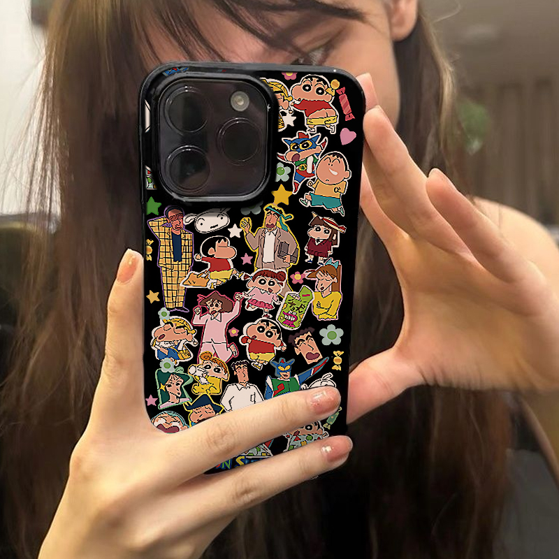 蜡笔小新家族适用iPhone16promax手机壳苹果15/14卡通华为mate60pura70小米13荣耀200vivox100oppoA2黑色软套