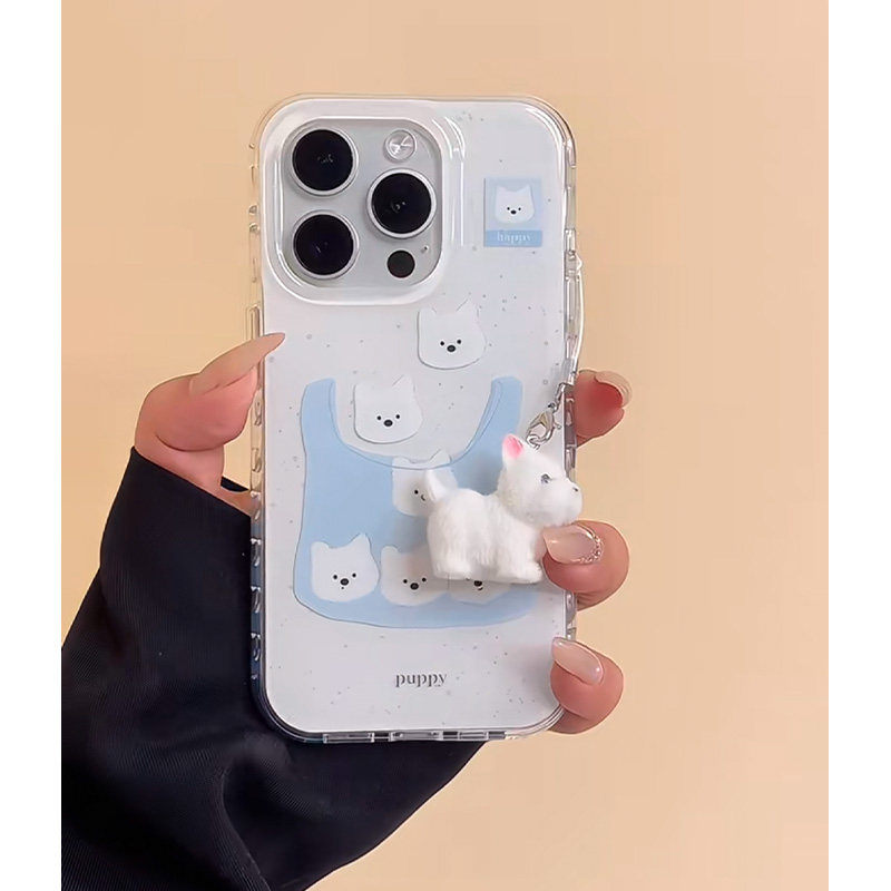 泼墨购物袋西高地挂件适用iphone16promax手机壳苹果1314pro华为mate70pro双层白色vivoy78小米15oppo荣耀200