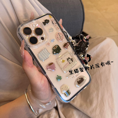适用苹果16promax手机壳新款iphone16可爱猫咪16pro高级感plus全包防摔15透明14贴纸13p超薄12小众pm卡通女款