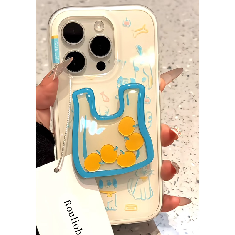 购物袋橘子摇摇乐支架适用于苹果iPhone16Promax手机壳华为Mate60pura70NOVA13小米15OPPO12大孔白色VIVO11套