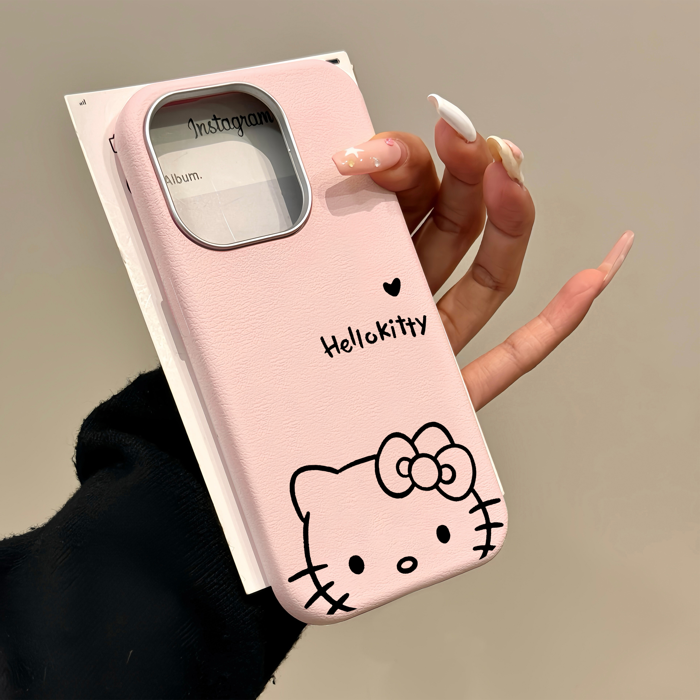 韩风ins甜妹线条Kitty适用苹果16promax手机壳iPhone15新款16保护套13小众女款14全包防摔15pro超火可爱皮纹