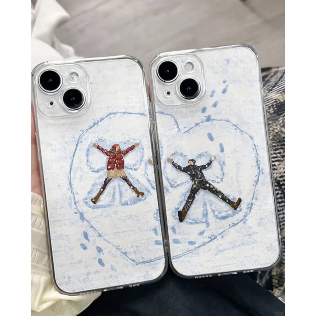 雪地情侣手机壳苹果16pro华为pura70爱心iPhone15Promax小米14新款vivo一对OPPO任意机型13高级感12小众x适用