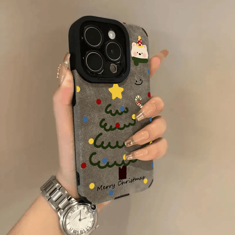 圣诞树翻毛皮适用苹果16promax手机壳16新款iphone15promax创意15趣味毛绒皮质13全包防摔14美拉德12女11秋冬