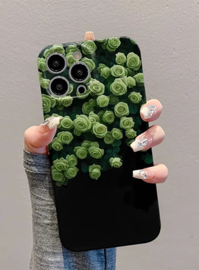 绿色简约花朵适用苹果华为vivo小米oppo红米荣耀一加iPhone16手机壳15promax菲林14玫瑰i13新款12女mate70pro