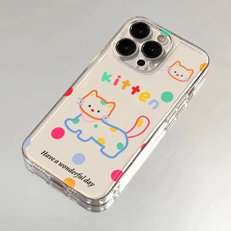 多巴胺线条猫咪适用苹果16promax手机壳iPhone14可爱华为mate70新款80荣耀300透明Reno13小米15vivos2019软套