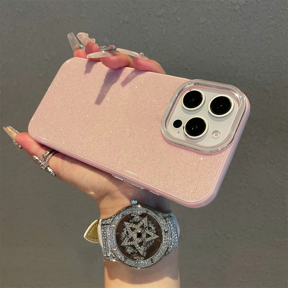 淡雅粉色闪粉适用iphone16promax手机壳新款高级感苹果15pro简约气质14pm时尚高档13男女款情侣网红日韩ins风