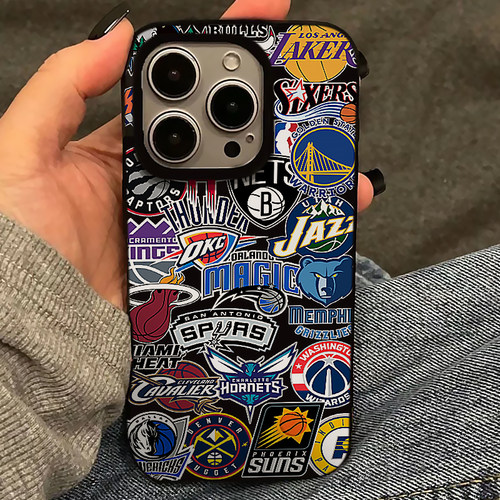 潮流NBA队标涂鸦适用iPhone16pro手机壳苹果15promax炫酷13华为mate60p70小米14荣耀200vivox100oppo黑色软套