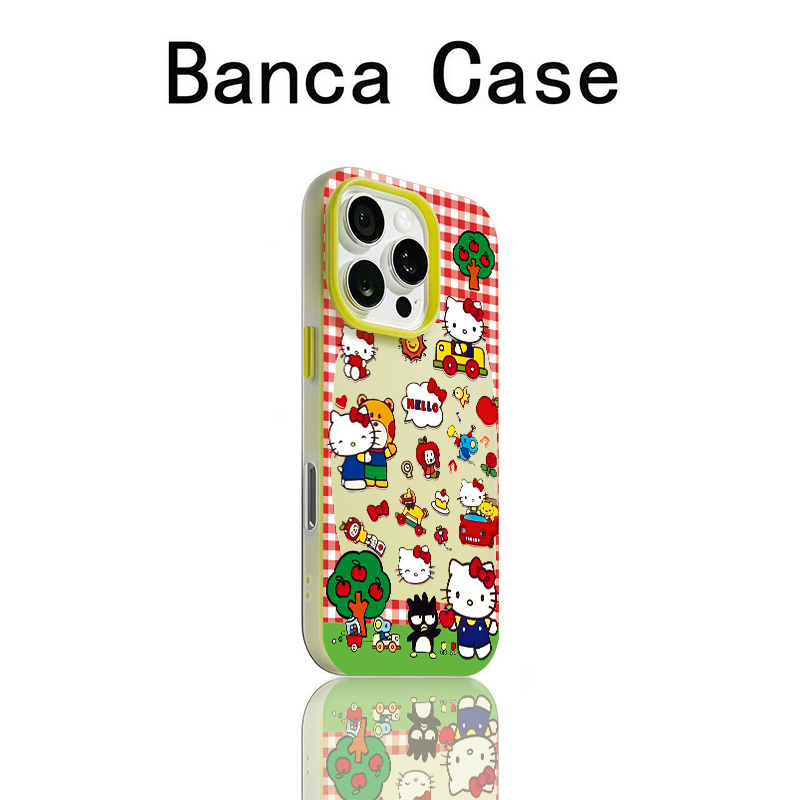 苹果树格纹kt猫适用iPhone15pro苹果16promax手机壳ip17Pro新款13卡通可爱12防摔11二合一果冻14promax保护套