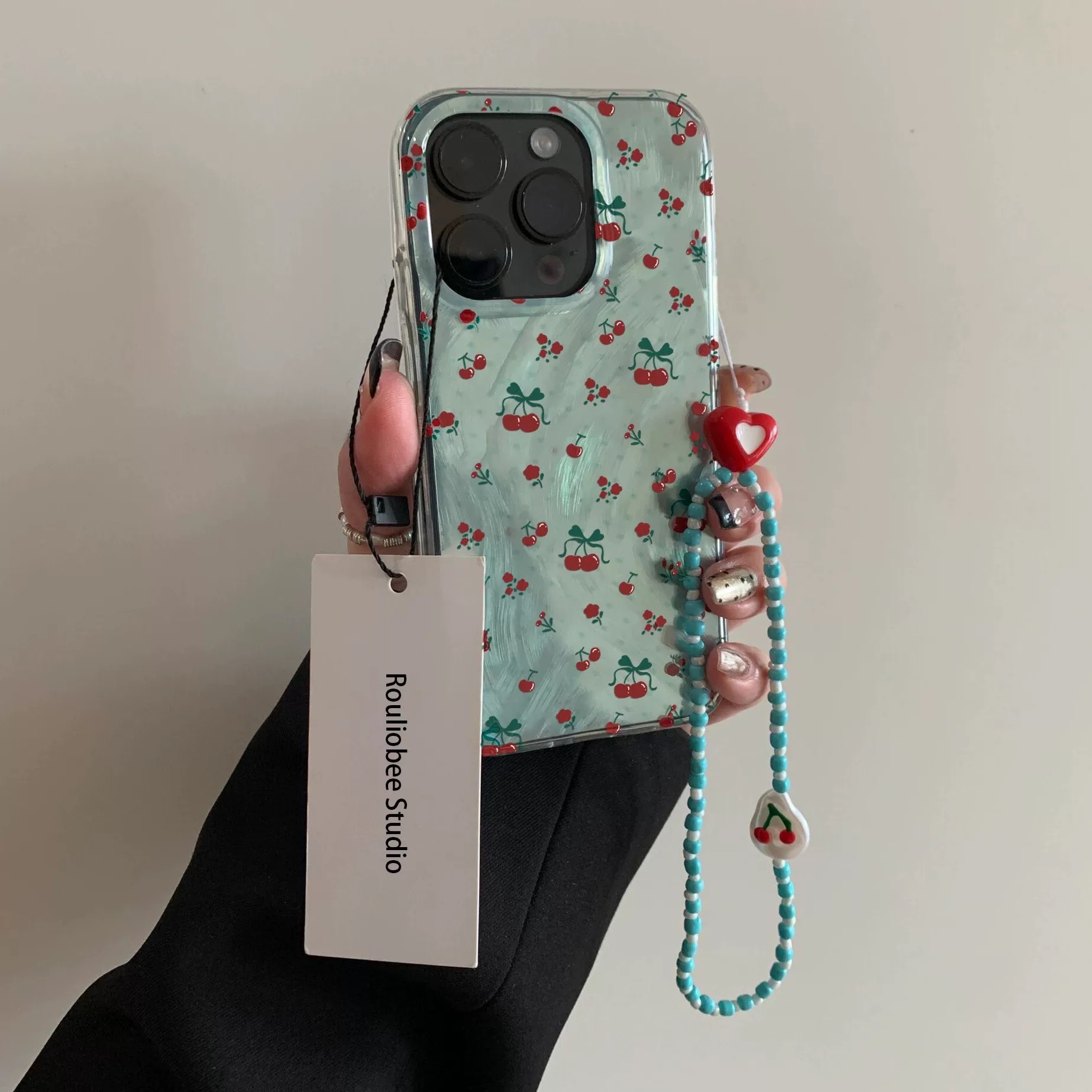 韩系小众薄荷绿樱桃适用iphone15promax苹果16手机壳华为pura80新款荣耀400vivos30小米15红米k70oppo保护套