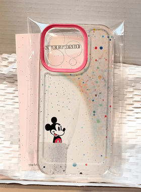 ins泼墨米奇世界适用苹果15/14promax手机壳新款华为Pura70透明卡通mate60iPhone13prom软壳OPPO小米vivox100