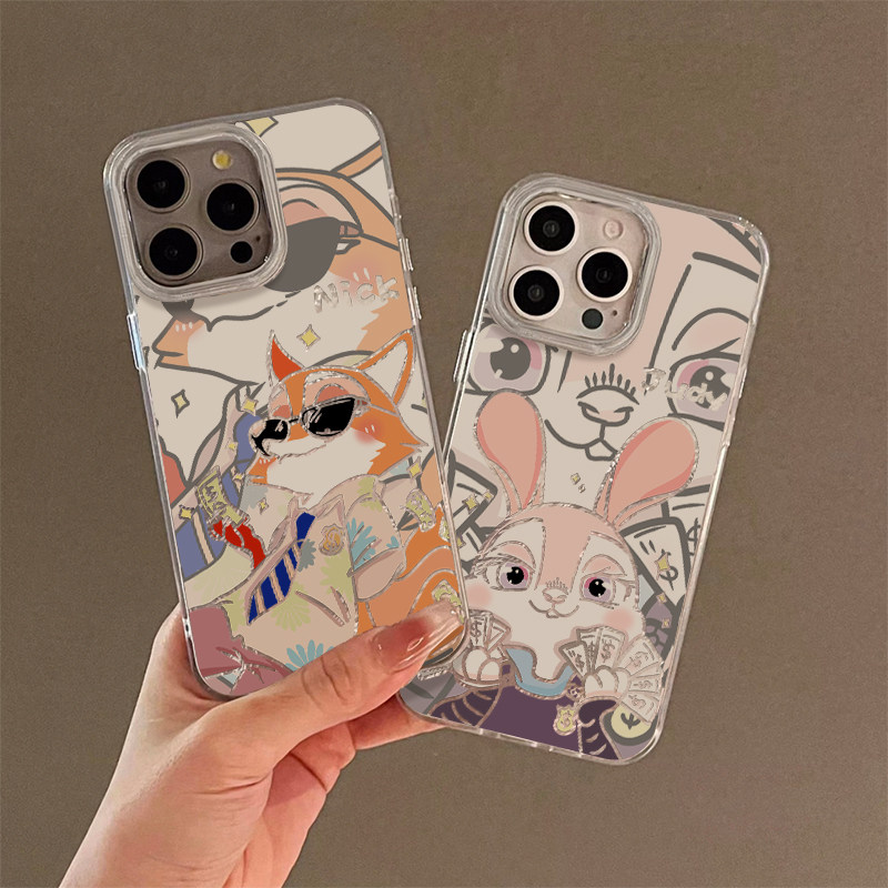 情侣金钱尼克朱迪适用苹果15pro手机壳16Promax新款华为pura70pro女vivox200冰川纹红米note13防摔小米14OPPO