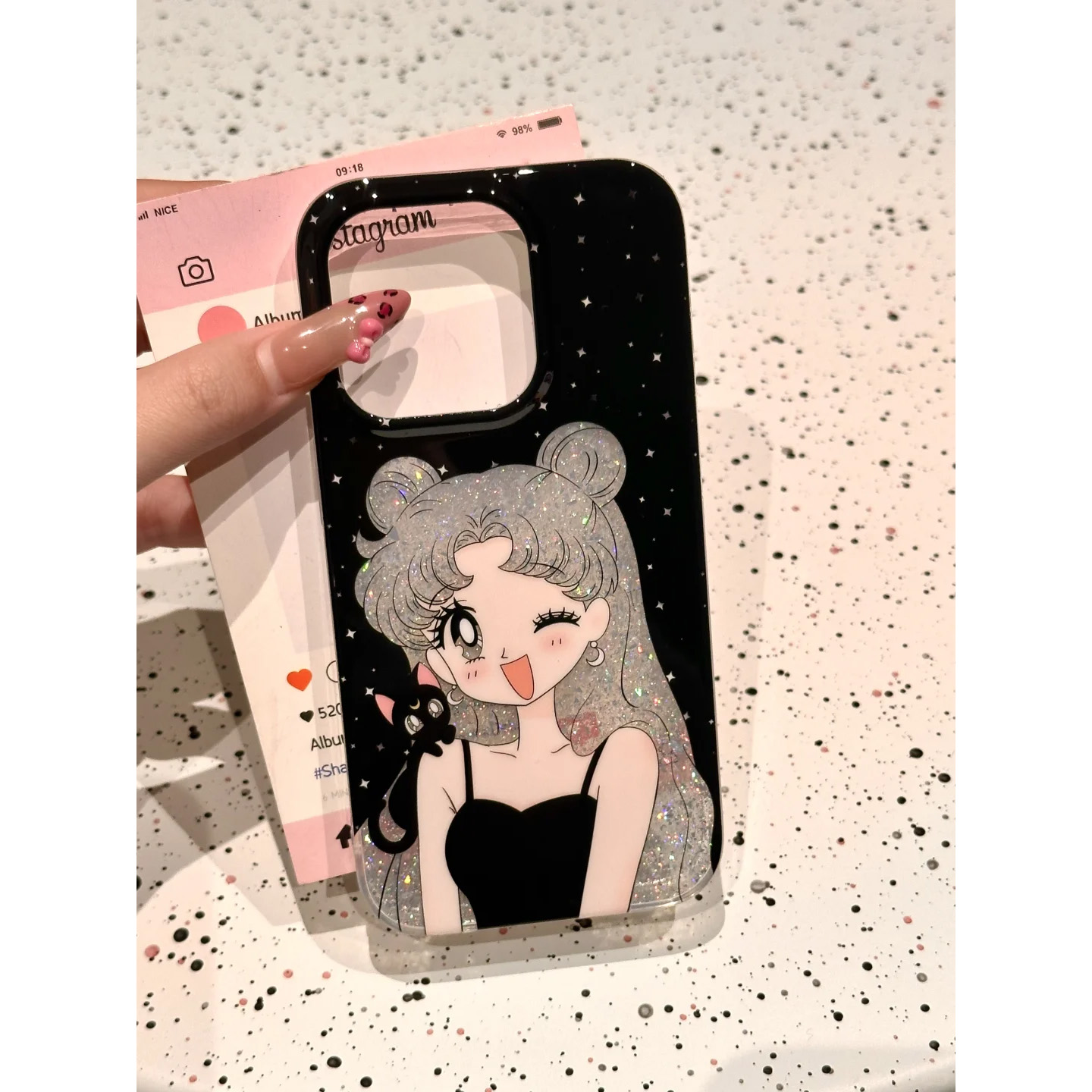 卡通动漫黑猫美少女战士适用苹果16promax手机壳iPhone15新款14pm闪粉13高级感16pro韩风15pro创意16全包外壳