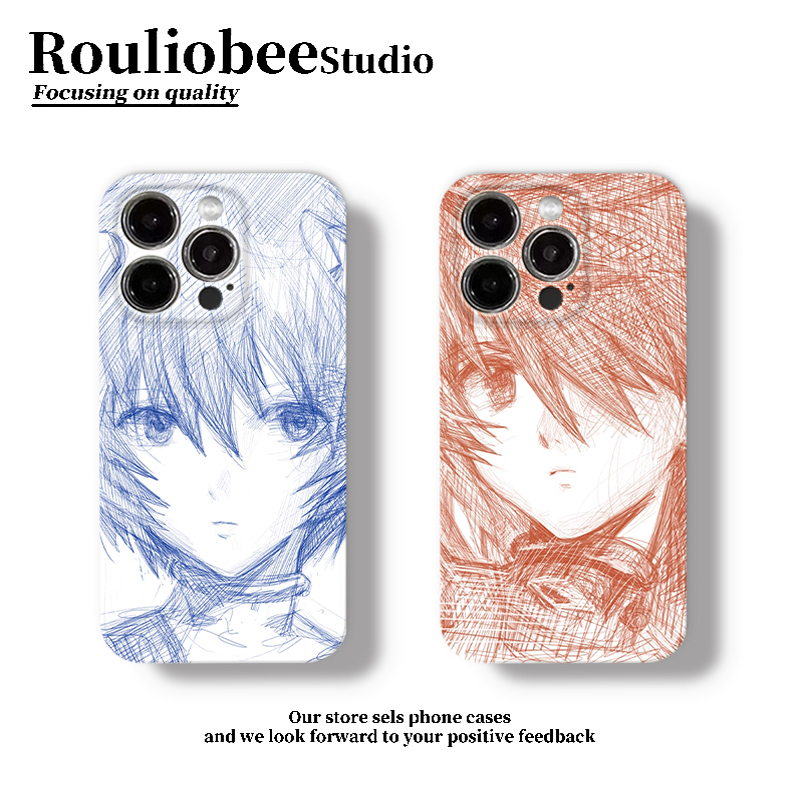 素描绫波丽明日香适用苹果15promax手机壳16pro华为mate60新款pura70菲林壳OPPOReno12/vivos19x100小米14套