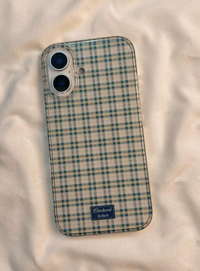 日系ins格纹适用苹果iPhone16Promax手机壳华为Mate60pura70复古风NOVA13荣耀300小米15OPPO12大孔白色VIVO套