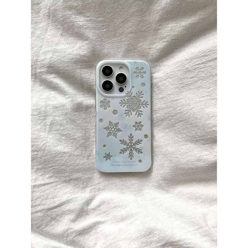 ins温柔蓝色闪粉雪花适用于苹果16ProMax手机壳iPhone15Pro小众14卡通13少女心12清新11可爱7plus简约冬日xr