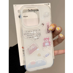 DIY小粉熊滴胶贴纸适用苹果iPhone16Promax手机壳华为Mate60pura70NOVA13荣耀300小米15OPPO12大孔白色VIVO套