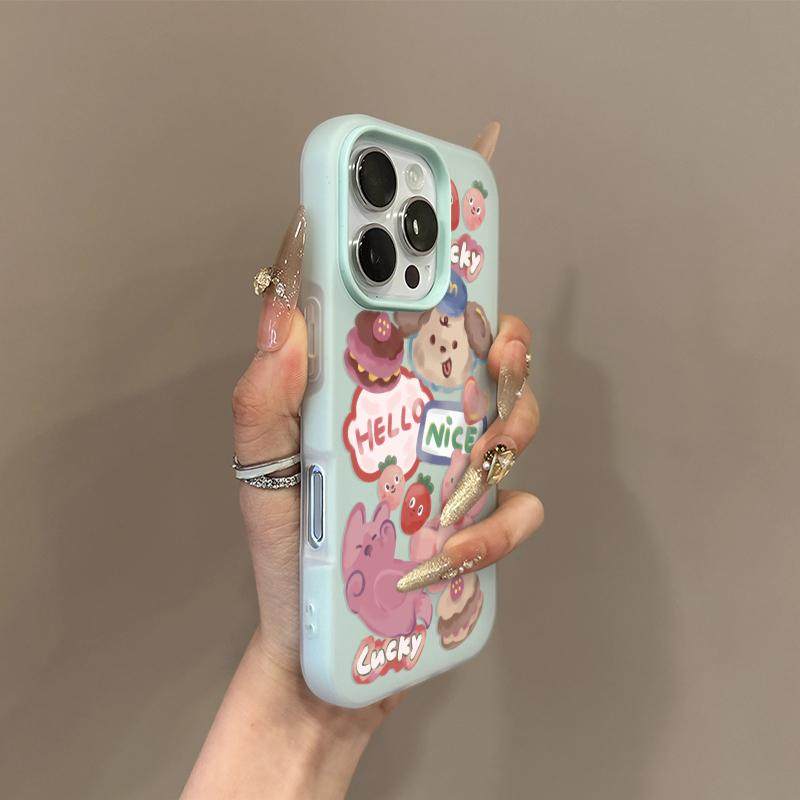 日韩蛋糕小熊二合一适用iPhone16pro手机壳15plus新款苹果17promax小众个性14pro果冻卡通13防摔12女11保护套