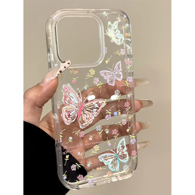 韩系ins风手绘小碎花蝴蝶适用iphone16promax手机壳苹果17透明14华为mate70女vivox200小米15oppo软套红米k80