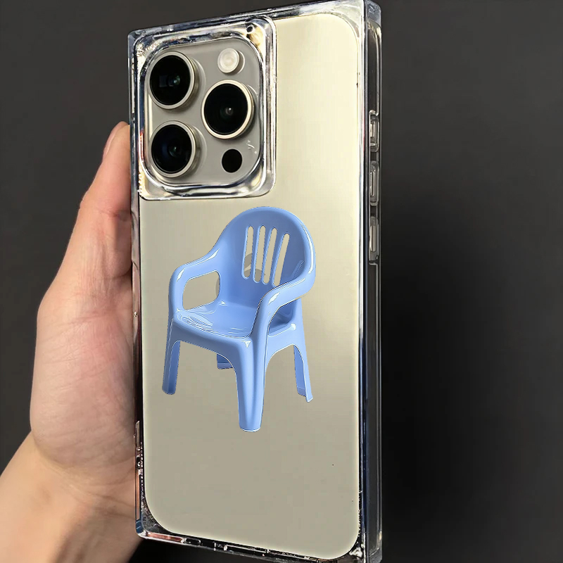 简约趣味创意蓝椅子适用苹果16promax手机壳iPhone15/14plus大框方块壳13pro耐脏高透12全包硅胶11pm防摔软壳