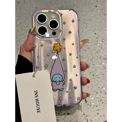 韩系ins镭射高礼帽蓝小象头顶旋转星星适用于苹果16ProMax手机壳iPhone15pro全包13少女心14Promax防摔保护套