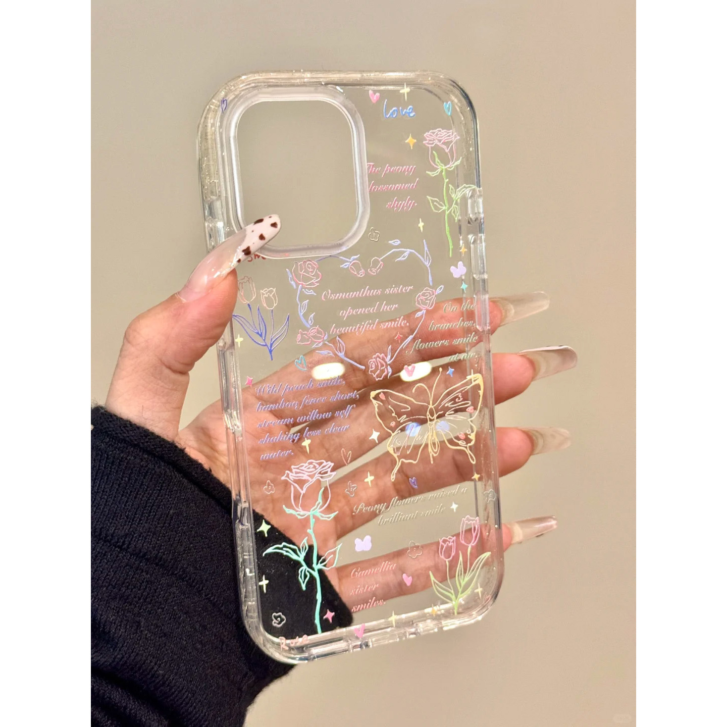 春天气息ins风手绘线条郁金香蝴蝶适用苹果16promax手机壳iPhone15新款16保护套13女款14全包防摔15pro个性软