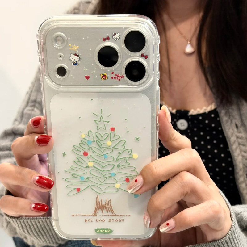 适用苹果17/16proma冬日涂鸦圣诞树手机壳小米17简约华为pura80可爱mate70软壳OPPOFindX9透明VIVOX300保护套