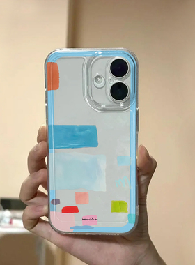 简约蓝色涂层适用苹果17promax手机壳iPhone16pro卡通小米15reno14华为Pura80pro软套vivox200红米K80荣耀400