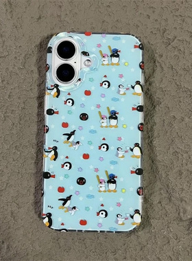 满屏可爱pingu小企鹅适用iphone16promax手机壳苹果13/14华为mate70大孔白色vivos20小米15oppofindx8荣耀300