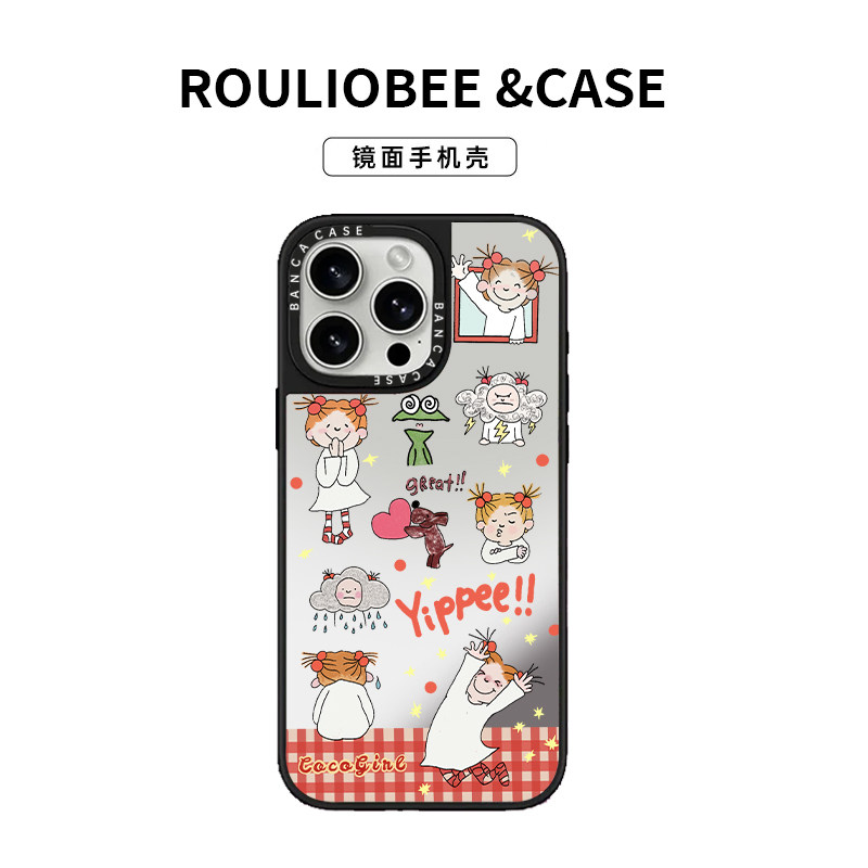 coco酱正能量女孩涂鸦插画适用苹果16pro手机壳iphone15镜面高颜值14promax卡通13/12日韩11pm搞怪plus保护套