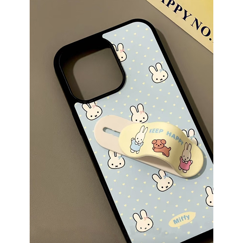 萌系可爱米菲兔创可贴支架适用苹果iphone16promax新款15手机壳14pro女款15Promax防摔保护套13超好看16e黑边