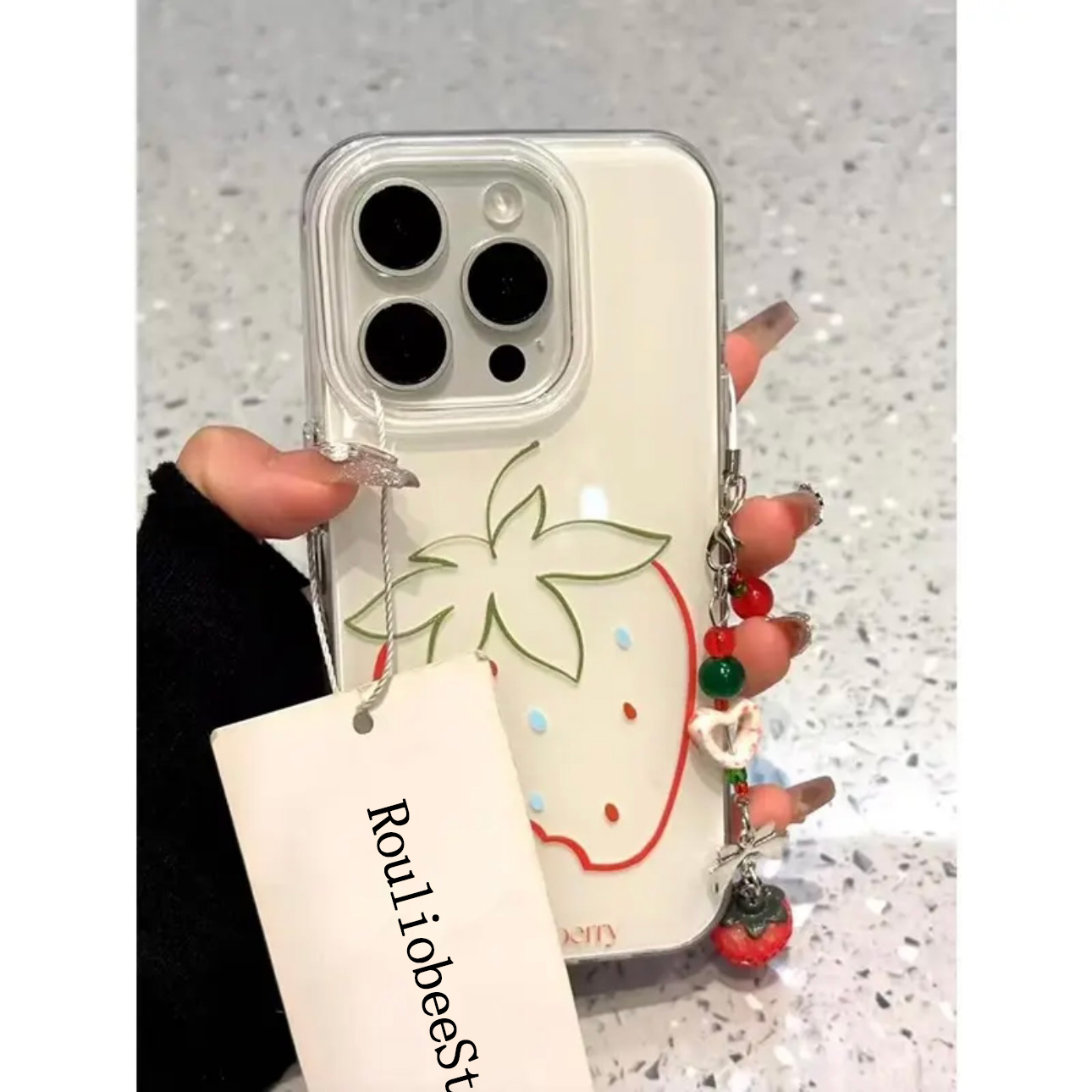 韩风可爱ins线条草莓适用iPhone16promax手机壳新款苹果15创意带手链14pro小众设计感华为小米13荣耀vivoppo
