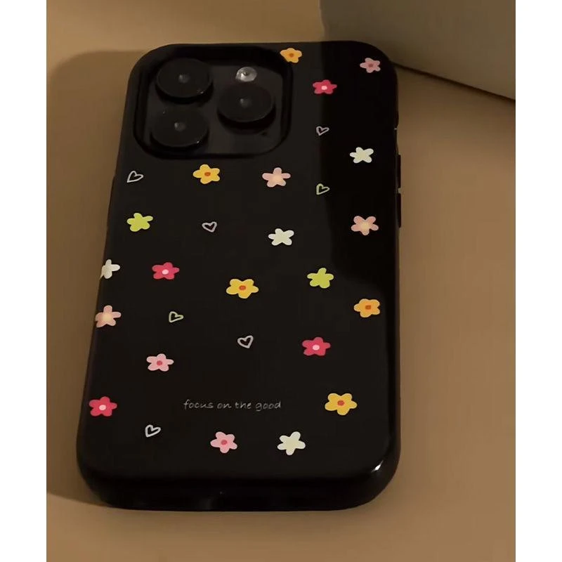 黑色碎花手机壳苹果16pro华为pura70小碎花iPhone15Promax小米14韩系vivo简约OPPO创意13高级感12少女x女适用