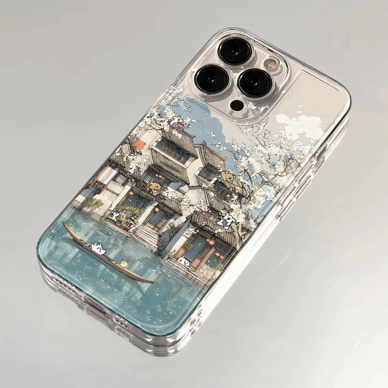 线条小狗水乡适用苹果16promax手机壳iPhone14pro卡通华为mate70荣耀300透明Reno13小米15vivox200s19软套k80