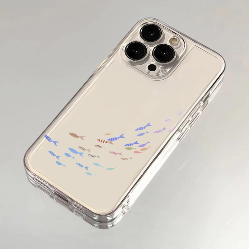 小众彩色鱼群适用iphone16promax手机壳苹果13透明14华为mate70pro卡通vivox200小米15防摔oppo软套红米k80女