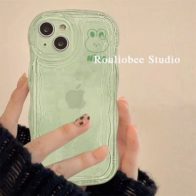 ins风渐变绿色兔子适用苹果14手机壳iPhone13ProMax新款12防摔套13pro硅胶11女款14pro纯色简约气垫全包软壳
