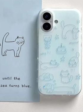 清新蓝猫狗适用苹果16promax手机壳iphone13/14红米k80大孔白色小米15荣耀3009080保护套华为mate70oppovivo