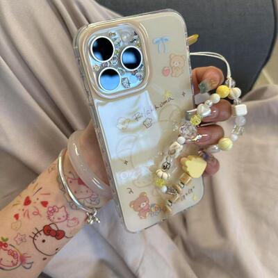 厨师布丁小熊适用iPhone16promax手机壳新款防摔苹果15创意带手链14pro小众设计感华为小米15vivo荣耀300oppo