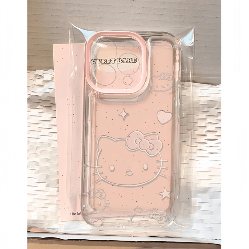 粉色线条Kitty猫适用苹果15/14pro手机壳新款华为Pura70Ultra透明mate60iPhone13promax软壳OPPO小米vivos18