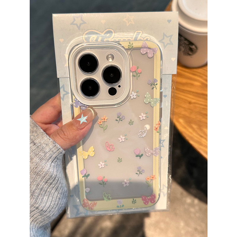 韩系ins小清新蝴蝶碎花适用苹果15/14promax手机壳新款华为Pura70透明mate60iPhone13pro软套OPPO小米vivos18