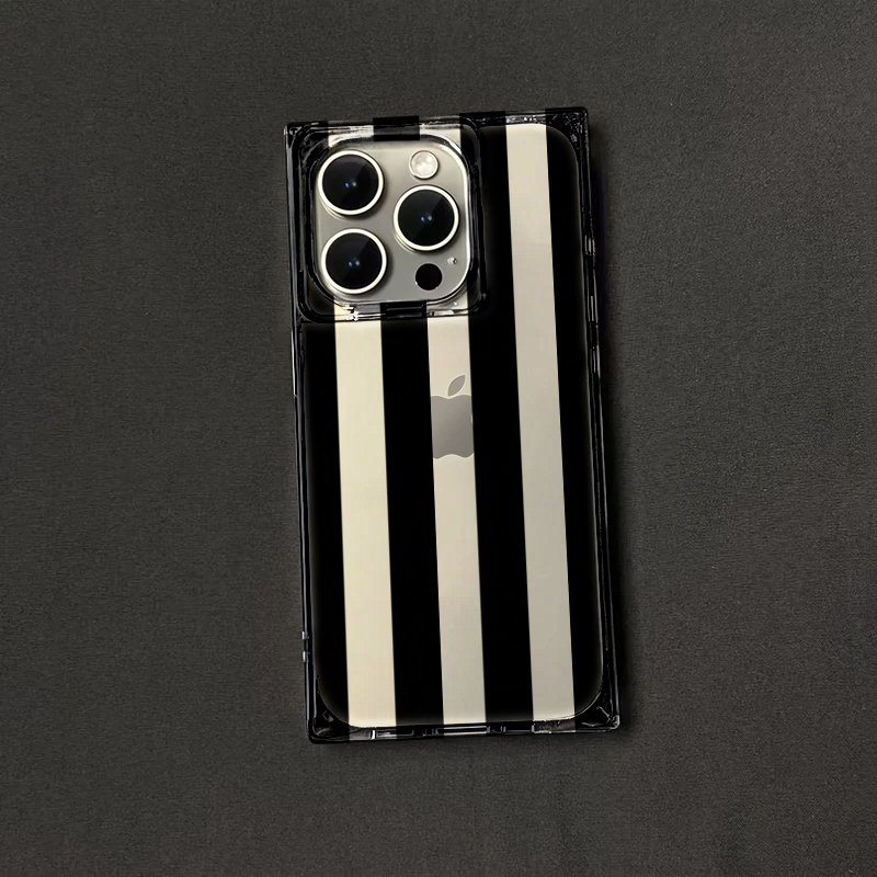 方形简约风条纹适用苹果14手机壳新款iphone15promax高级感ip16promax苹果13pro全包防摔Por直边硅胶12PM软11