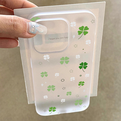 圆满 - 期待幸运降临 - ins四叶草日韩简约适用苹果15手机壳15promax透明硅胶16promax全包小众原创亲肤磨砂