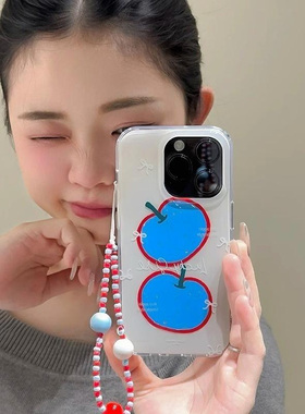 小众涂鸦蓝色苹果插画适用iphone16promax手机壳苹果15/1413华为mate70双层vivos20小米14oppo红米K80荣耀300