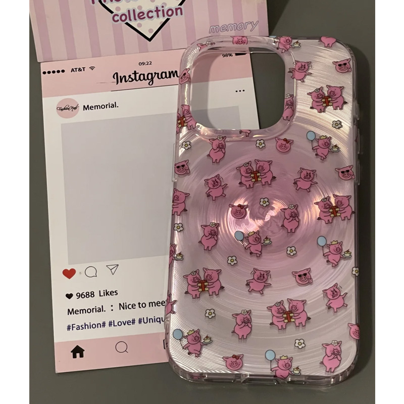 ins韩系旋涡粉红玛莎猪适用苹果16promax手机壳iPhone15/14pro高颜值13oppo华为mate70荣耀200小米vivo流光壳