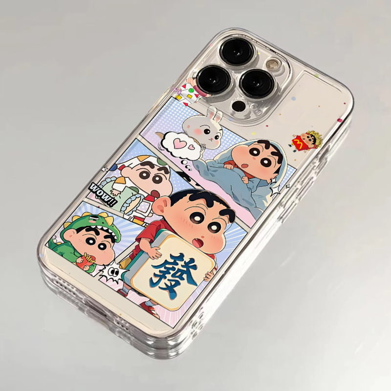 麻将蜡笔小新适用苹果16promax手机壳iPhone14pro卡通华为mate70荣耀300透明Reno13小米15vivox200s19软套k80