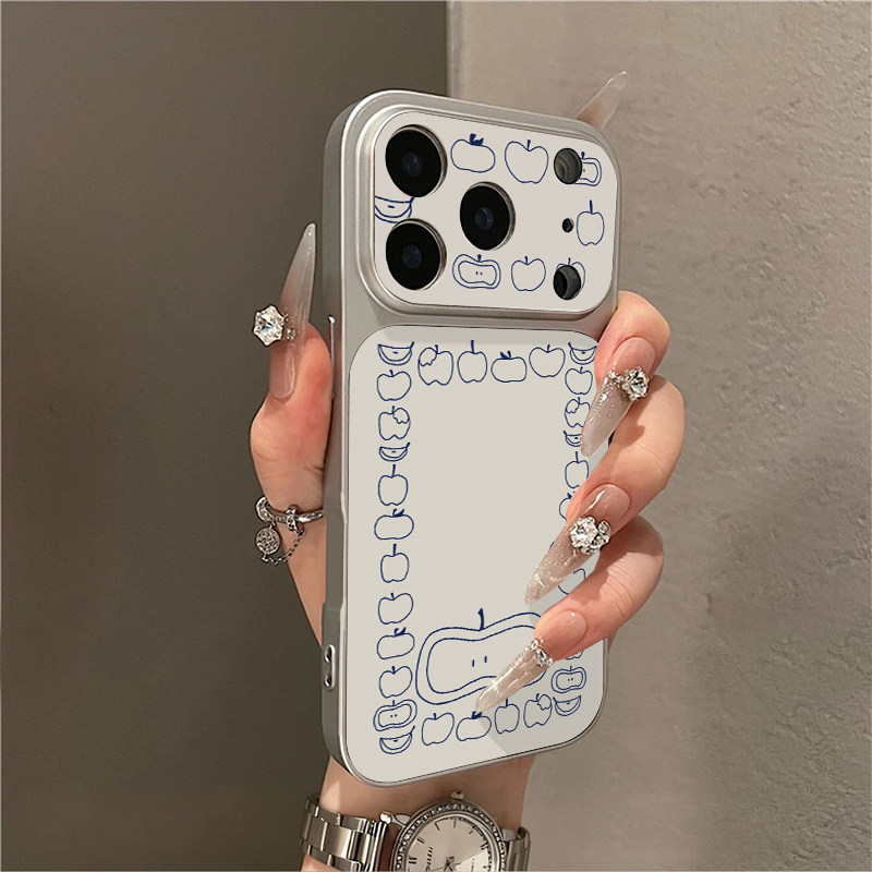 小众手绘蓝线条苹果适用苹果18Promax手机壳iPhone17PRO华为PuraXView8090电镀秒变壳Y300reno15nova16小米17